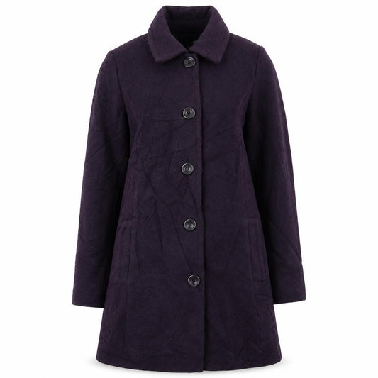 Front view of isle women’s purple overcoat coat, size UK 10
