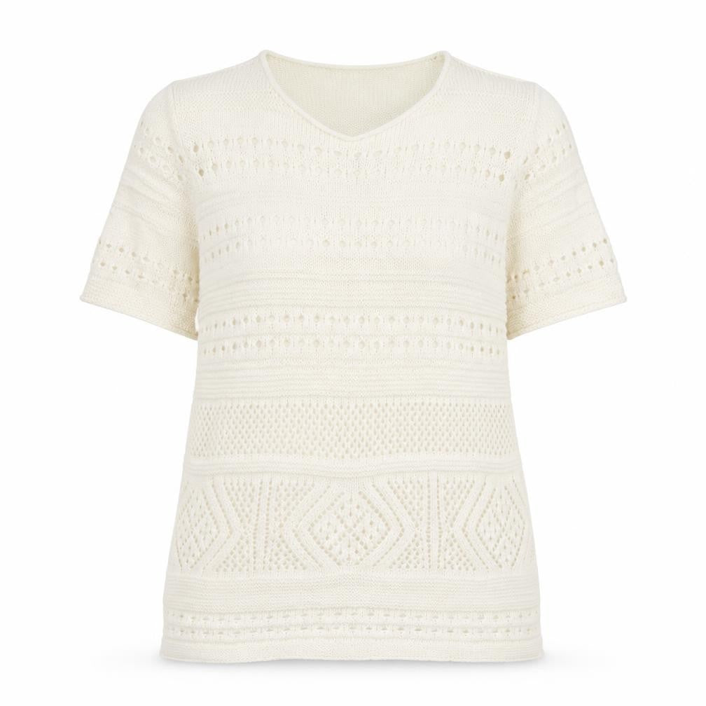 Front view of George women’s ivory geometric jumper, size UK 14, - open knit