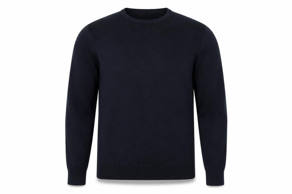 Front view of Cedarwood State men’s blue jumper, size M