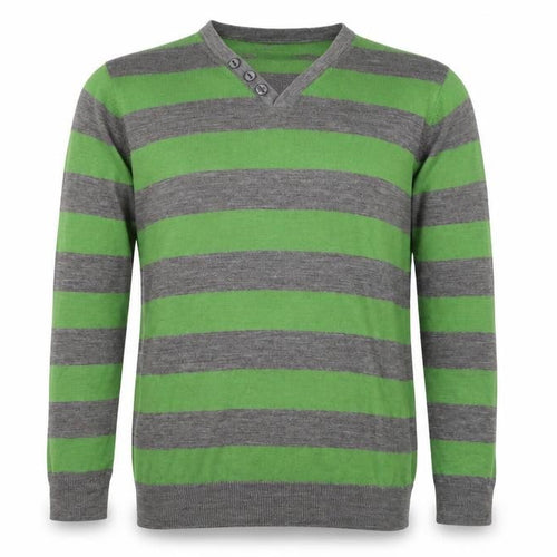 Easy Mens Green Striped  Henley Jumper Size L