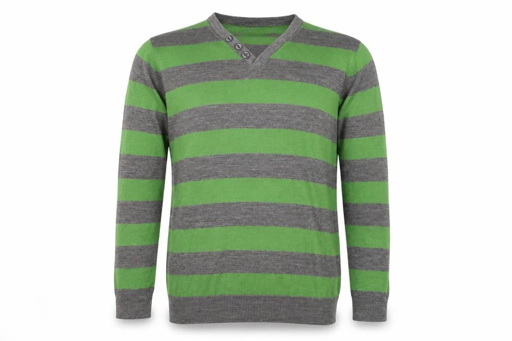 Easy Mens Green Striped  Henley Jumper Size L