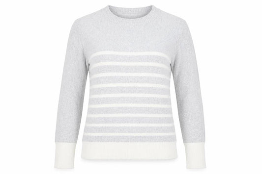 Front view of Oasis women’s green striped jumper, size XS