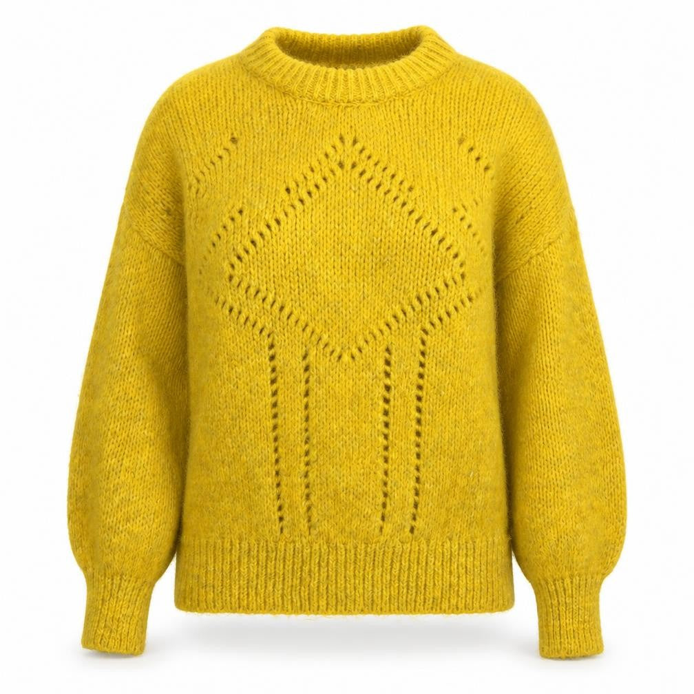 Front view of F&F women’s yellow jumper, size UK 8