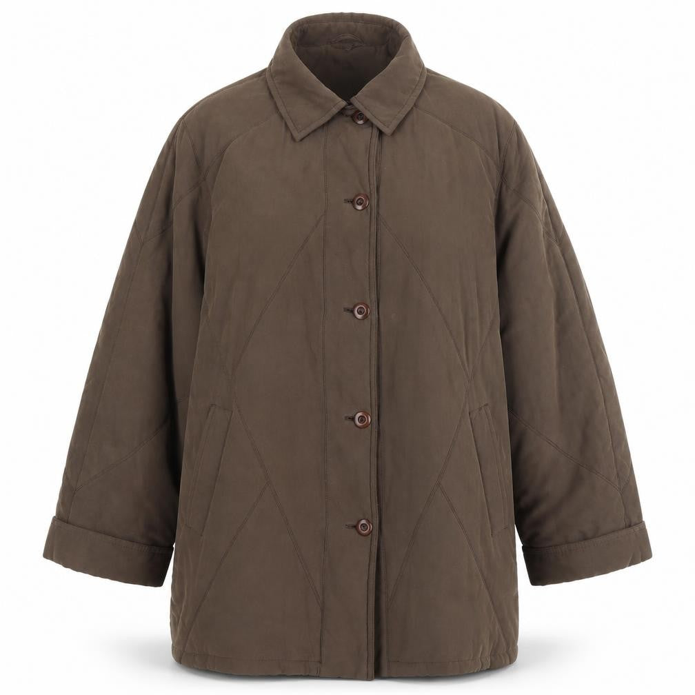 Front view of Bonmarché women’s brown quilted coat, size M