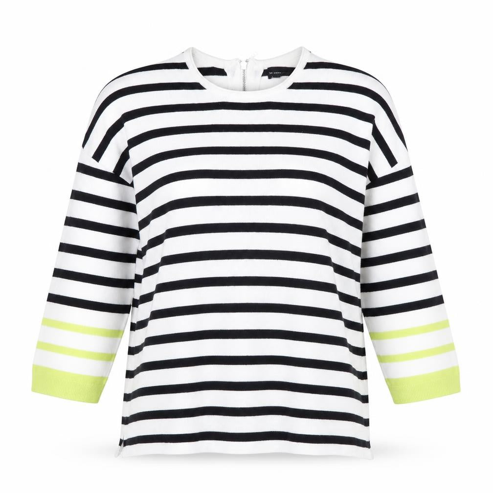 Front view of Atmosphere women’s black striped jumper, size M