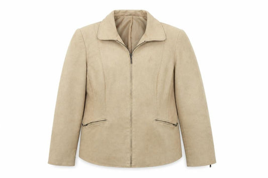 Front view of BHS women’s beige jacket coat, size UK 14
