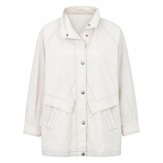 Front view of Preworn women’s white rain coat coat, size UK 12