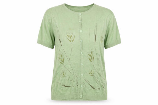 Front view of Vter women’s green floral basic button-up, size XL