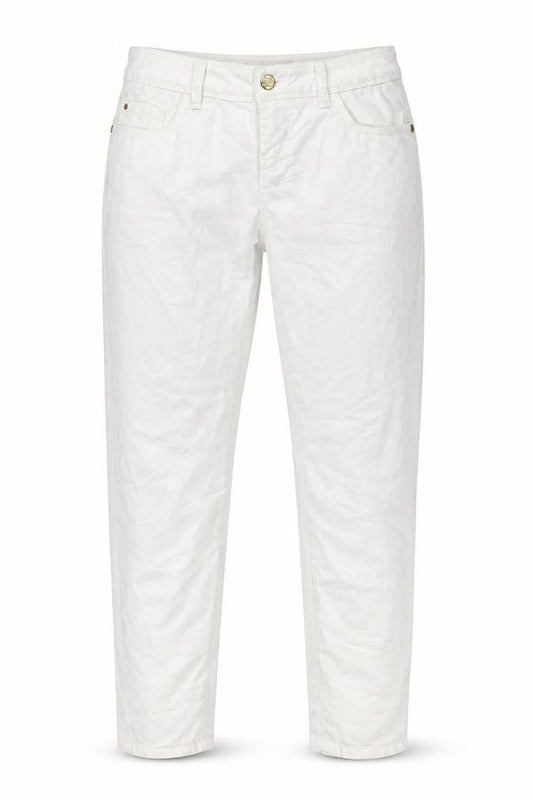 Front view of Yes Yes women’s white denim cropped jeans, size UK 30, in, 23-inch leg
