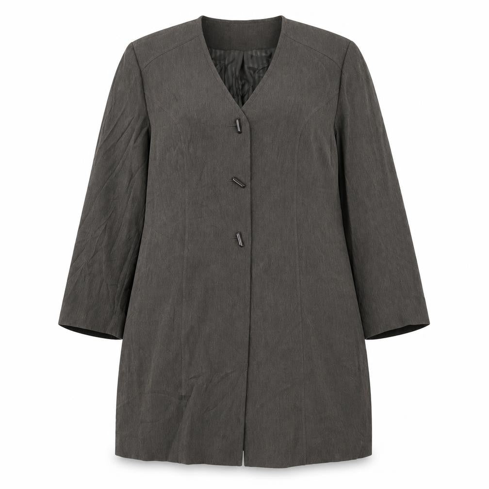 Front view of ELVI women’s brown kimono blazer, size UK 18