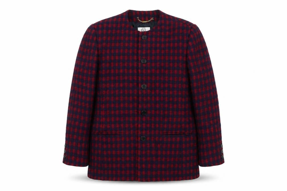 Front view of Vivella women’s red plaid overcoat jacket, size UK 12