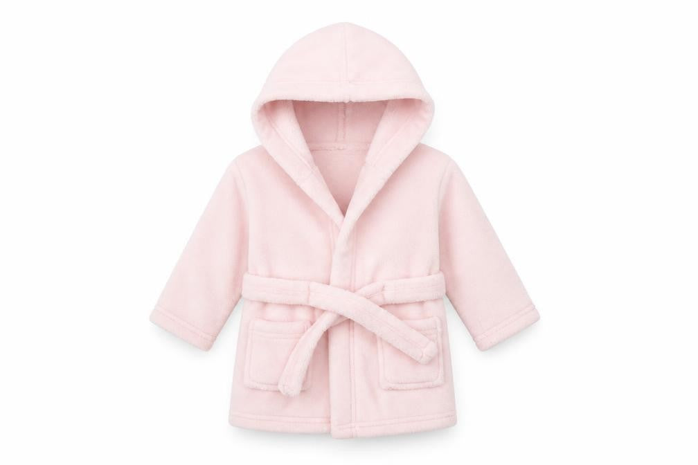 Front view of Primark Baby Pink Solid Kimono Robe, size 6-9, Months