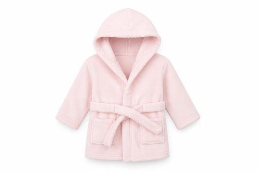 Front view of Primark Baby Pink Solid Kimono Robe, size 6-9, Months