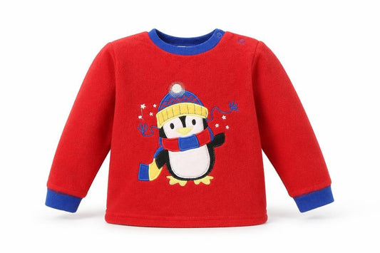 Front view of M&Co Baby Red jumper, size 18-24, Months - Penguin