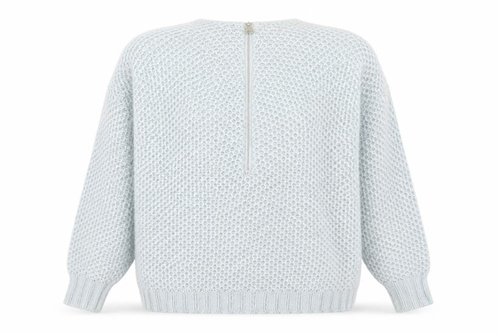 Front view of QED London women’s blue knit jumper, size S