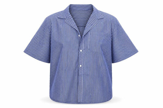 Front view of Originals women’s blue striped basic button-up, size L