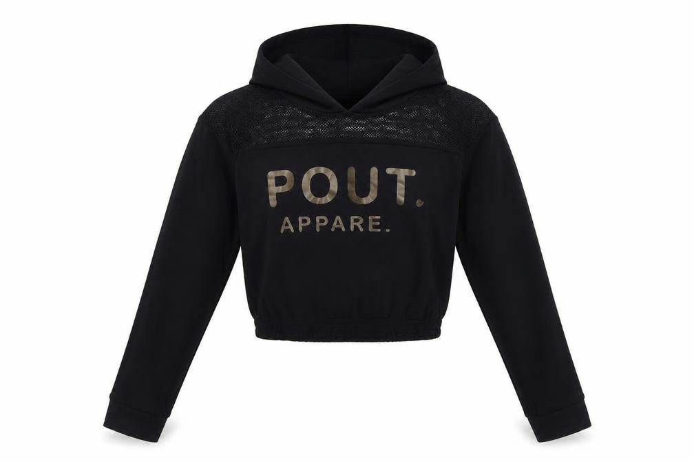 Front view of Pout Aparel women’s black basic t-shirt, size S, - cropped