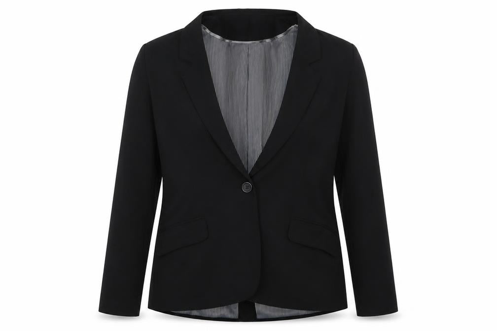 Front view of Denim co women’s black jacket blazer, size UK 12