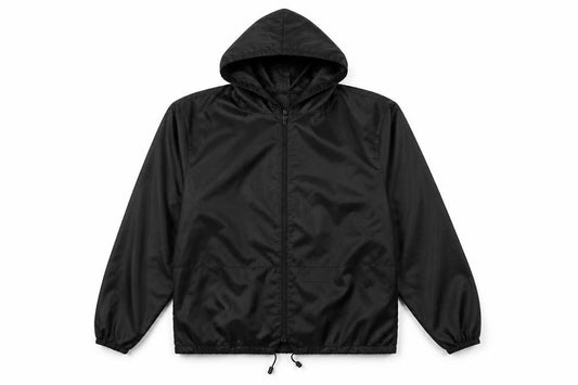 Front view of Rainy Days men’s black rayon jacket, size M