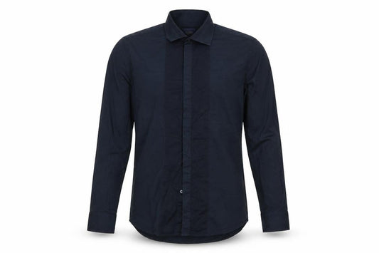 Front view of SST&C men’s blue dress shirt, size 16
