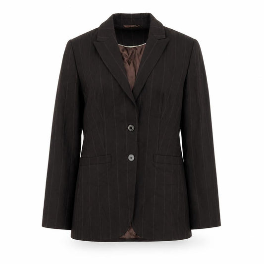 Front view of Next women’s brown striped jacket suit jacket, size UK 12