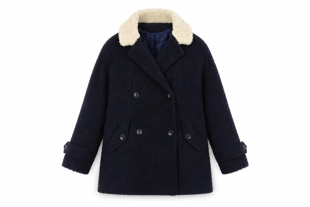 Front view of Cooperative women’s blue overcoat coat, size S