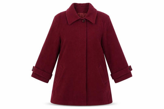 Front view of CONTEXT women’s red overcoat coat, size UK 10
