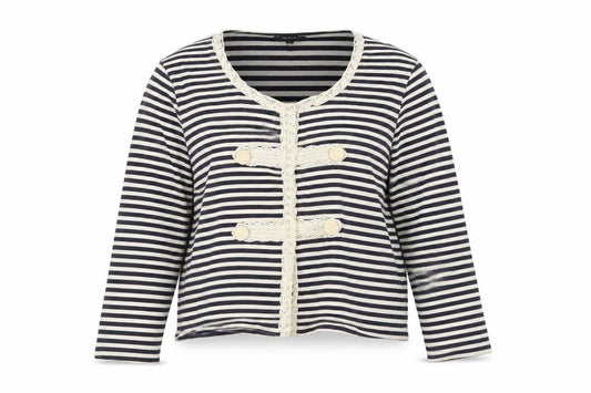 Front view of Papaya women’s white striped cardigan jumper, size UK 16