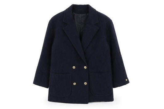 Front view of paul separates women’s blue overcoat coat, size UK 12