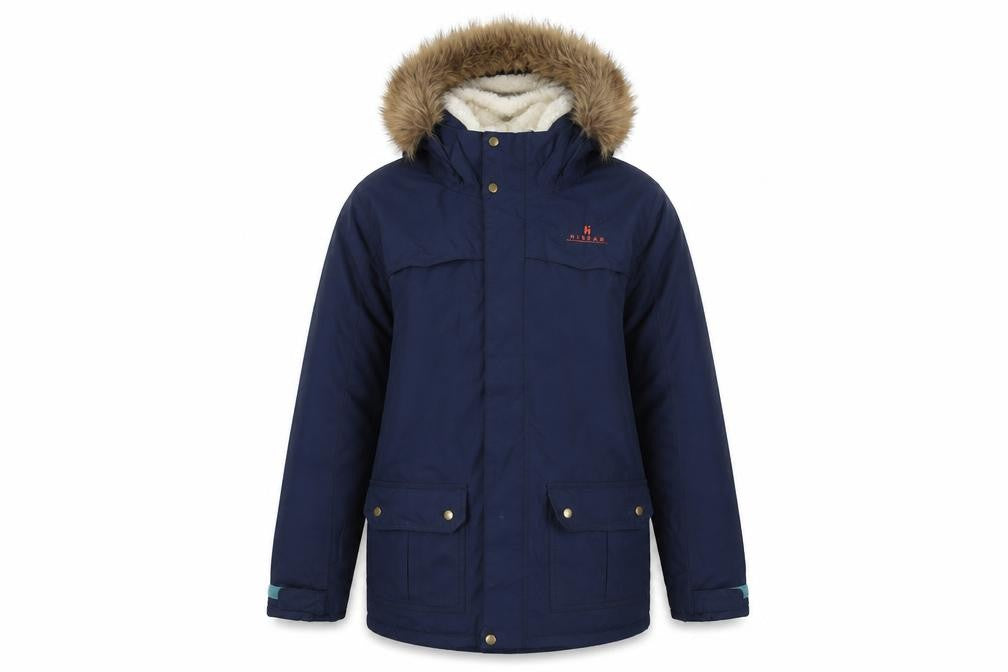 Front view of hi gear women’s blue parka jacket, size XS