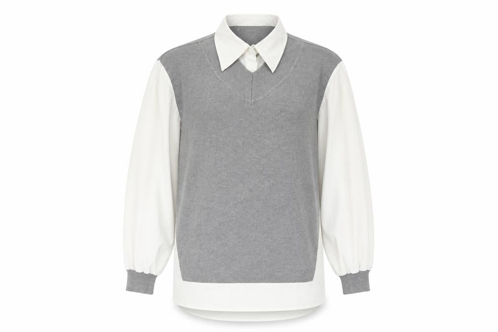 Front view of Preworn men’s grey rayon jumper, size M