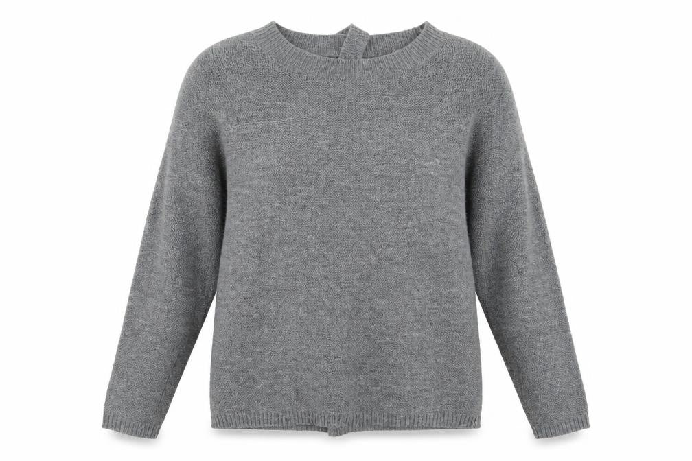Front view of Memory & Co women’s grey knit jumper, size L