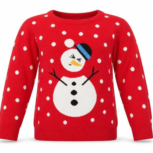 Cheeky Elf Girls Red  Knit Pullover Jumper Size 3-4 Years  - Snowman