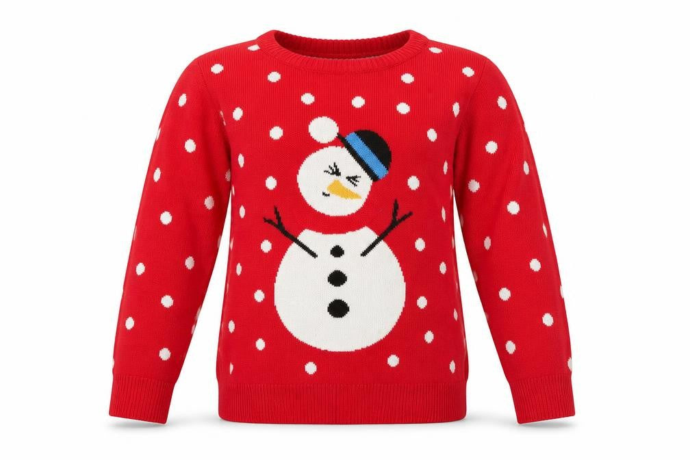 Cheeky Elf Girls Red  Knit Pullover Jumper Size 3-4 Years  - Snowman