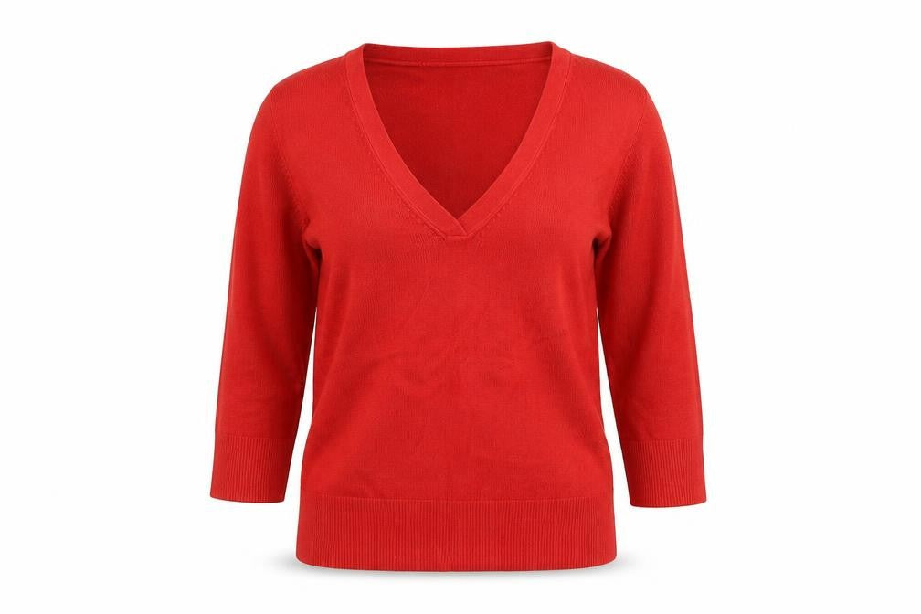 Front view of M&Co women’s red knit jumper, size S