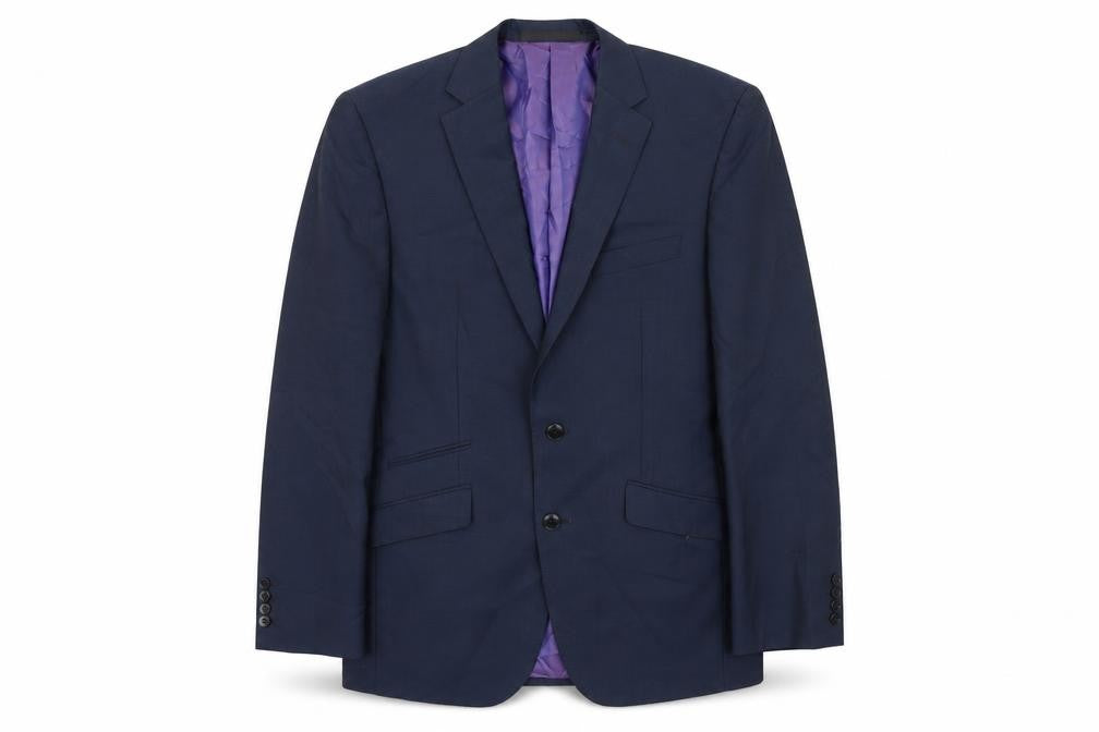 Front view of Autograph men’s blue jacket suit jacket, size L