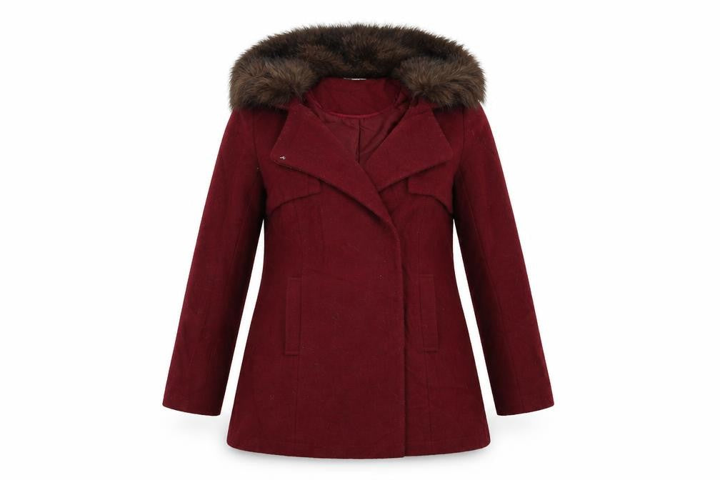 Front view of Red Herring women’s red overcoat coat, size UK 8