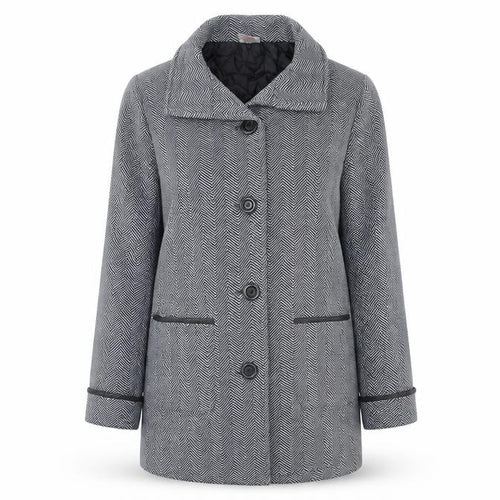 Anne De Lancay Womens Grey Striped  Overcoat Coat Size M