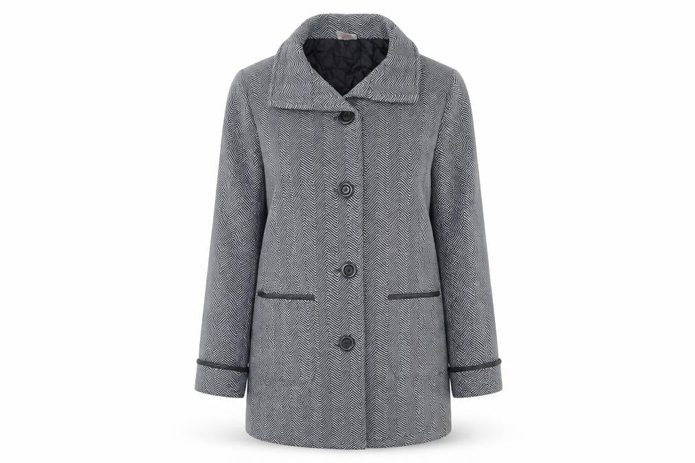 Anne De Lancay Womens Grey Striped  Overcoat Coat Size M