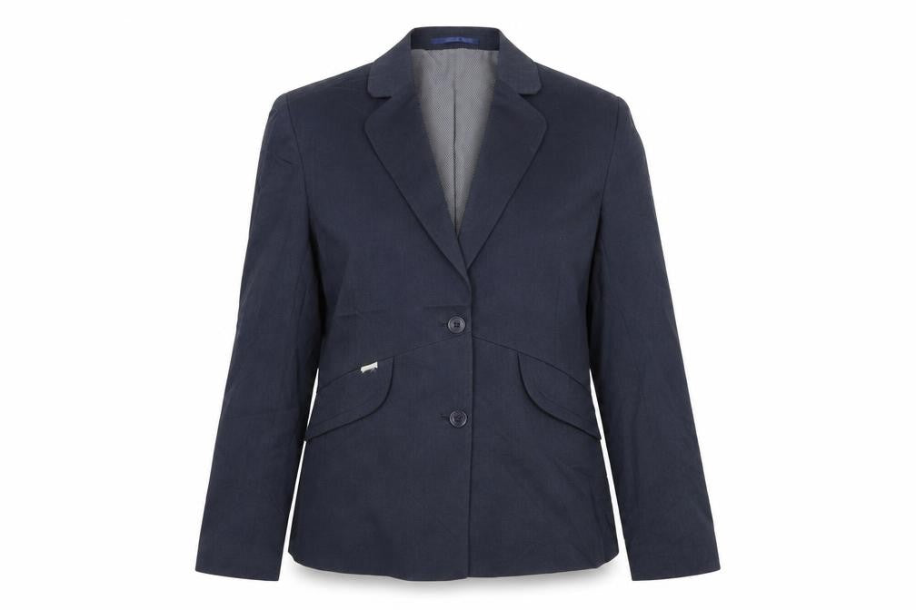 Front view of ICONA women’s blue jacket suit jacket, size UK 14
