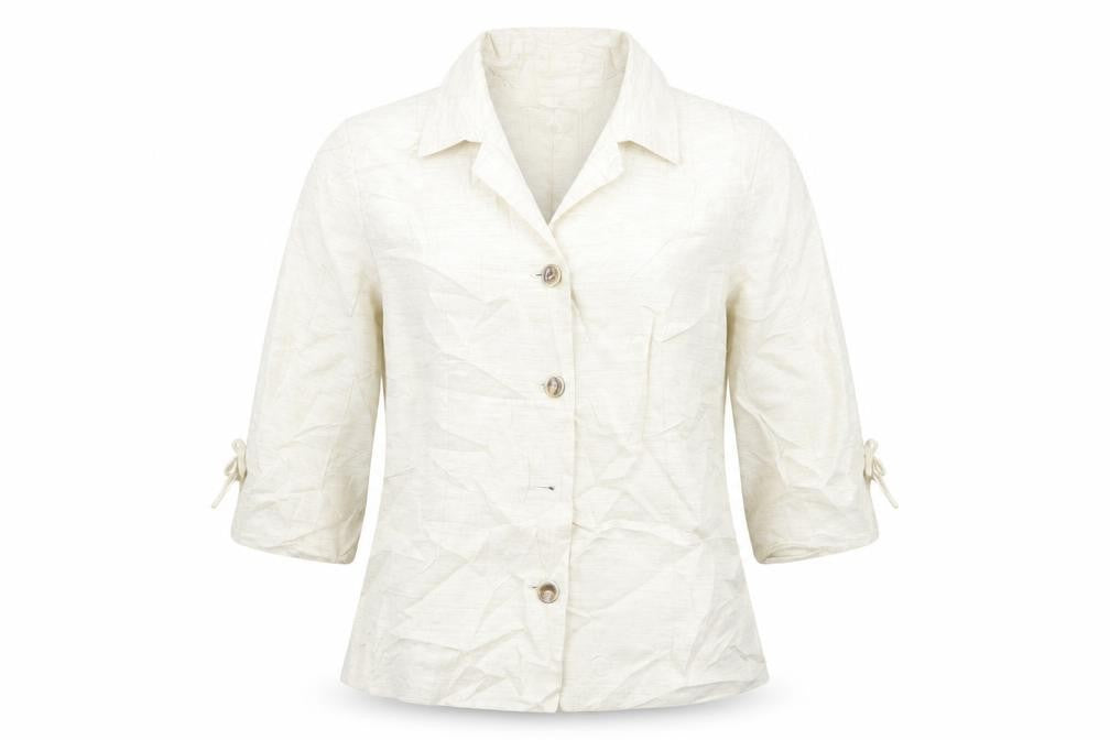 Front view of Lakeland women’s beige jacket, size UK 12