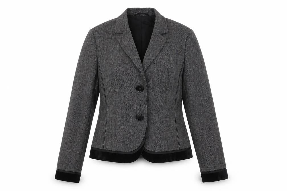 Front view of Dinomoda women’s grey jacket, size UK 10