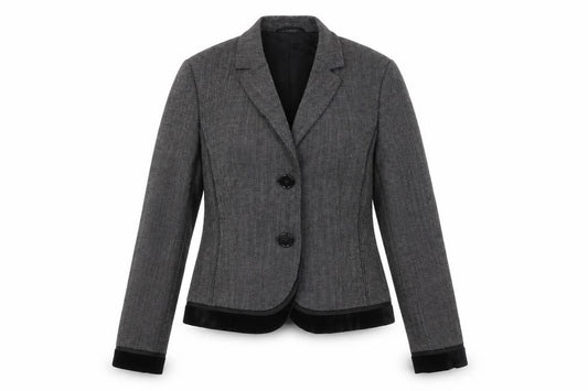 Front view of Dinomoda women’s grey jacket, size UK 10