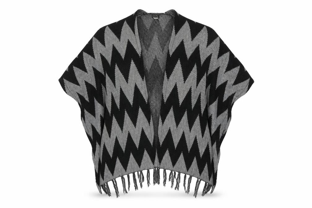 Front view of BASHA women’s grey geometric shawl/wrap