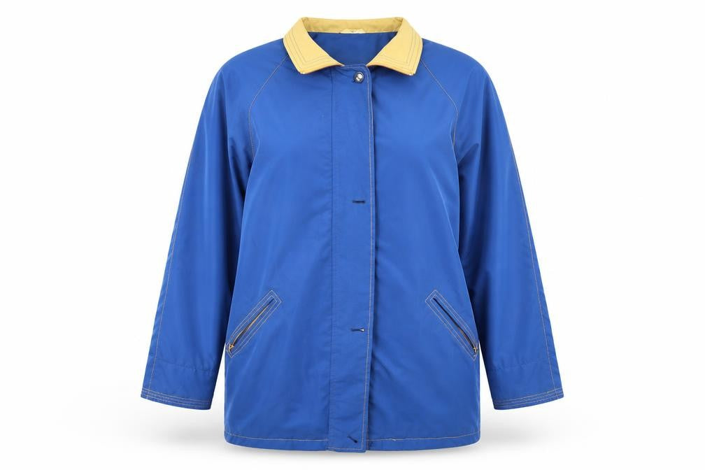 Front view of Klass Collection women’s blue rain coat coat, size M