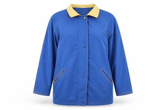 Front view of Klass Collection women’s blue rain coat coat, size M