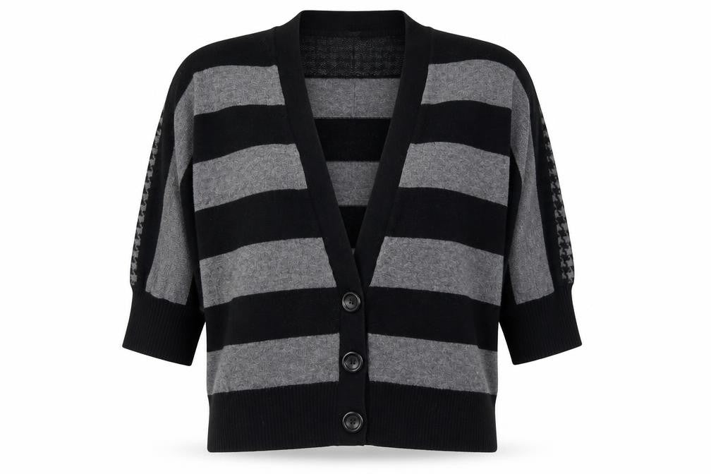 Collection Womens Black Striped Knit Cardigan Jumper Size M