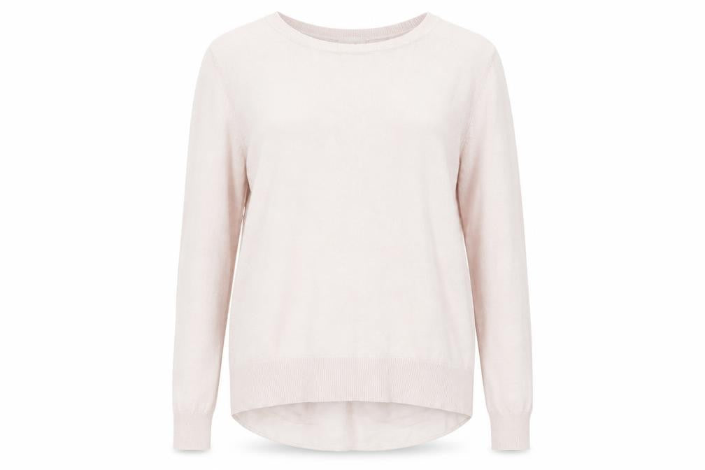 Front view of Indigo women’s pink knit jumper, size UK 12