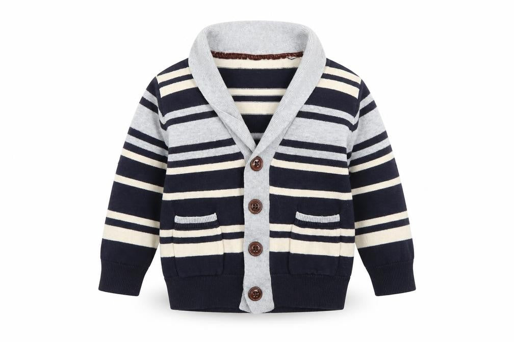 Rebel Boys Blue Striped Knit Cardigan Jumper Size 24 Months