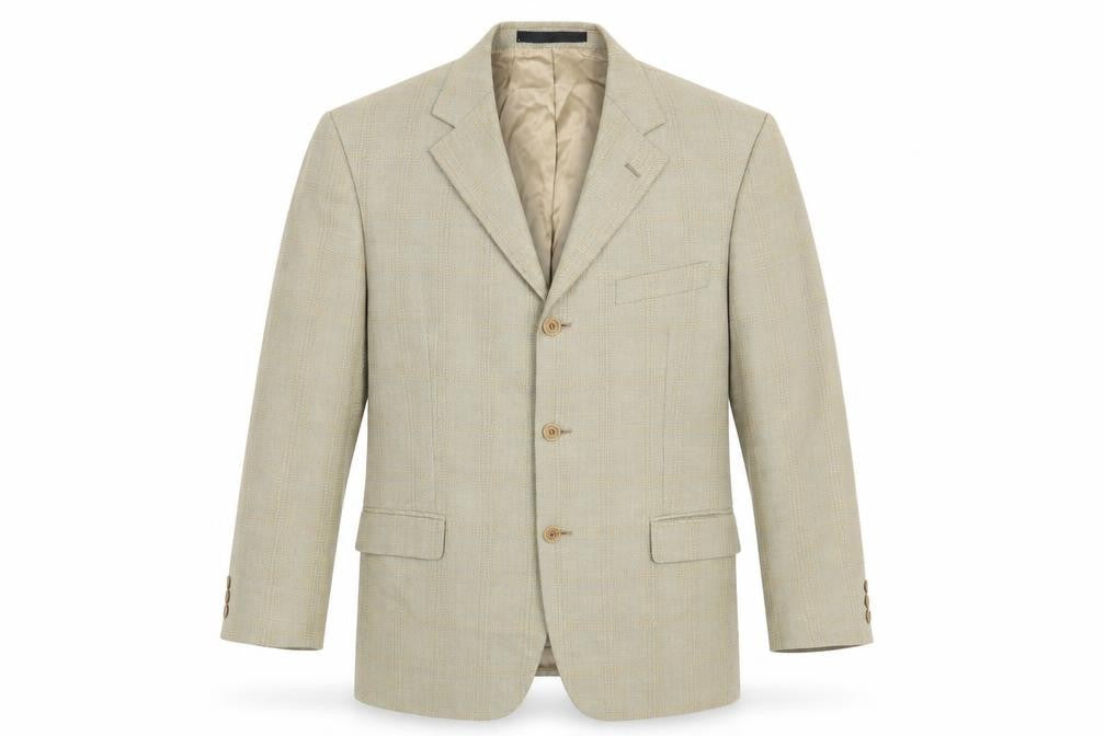Front view of Marks & Spencer men’s gold check jacket suit jacket, size 40